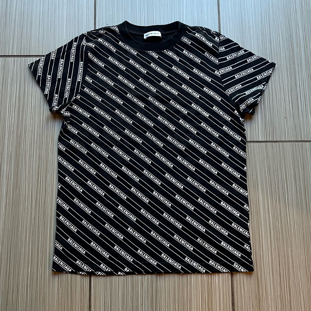 balenciaga black cotton diagonal monogram t-shirt size S